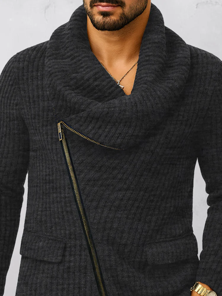 Unique Diagonal Zipper Knit Cardigan - Image 3