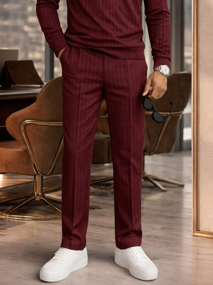 Urban Casual Stripe Polo Shirt and Pants Set - Image 4