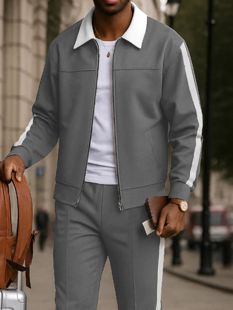 Urban Color Block Design Jacket Pants Set - Image 3