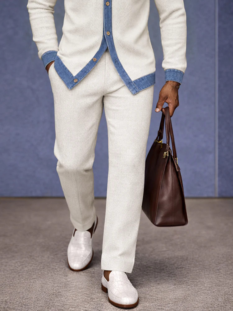 Urban Two-Tone Denim Splicing Shirt Pants Set - Image 4