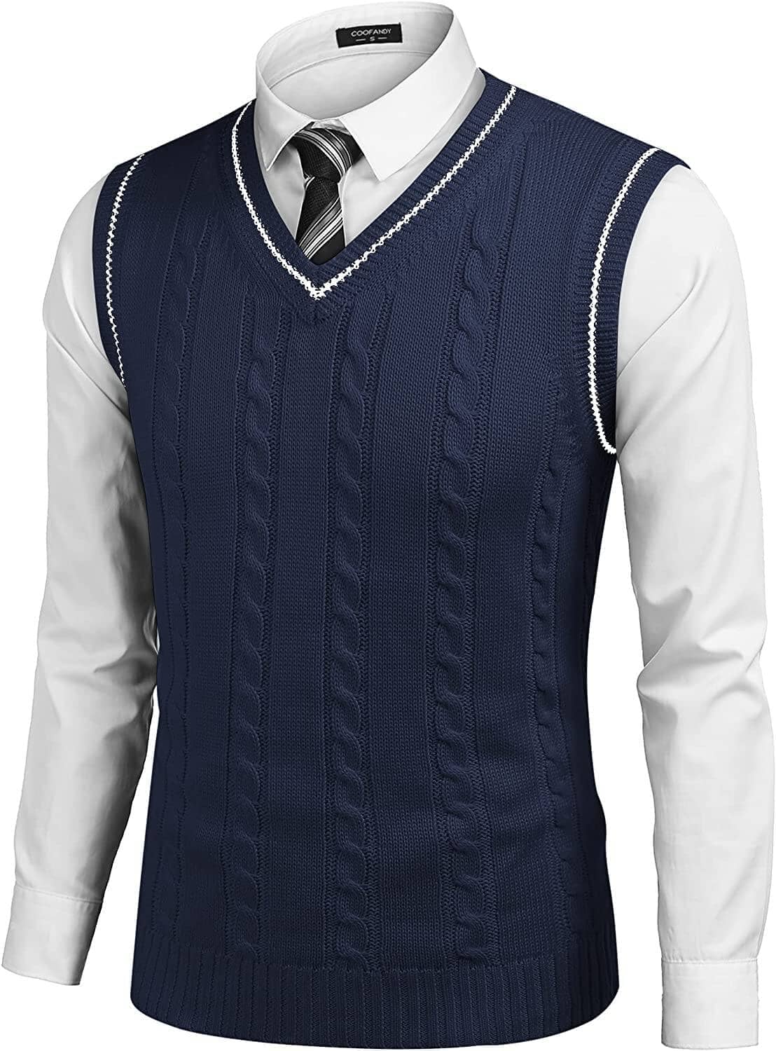V Neck Sleeveless Knitted Pullover Vest Sweater (Live Only) - Image 3