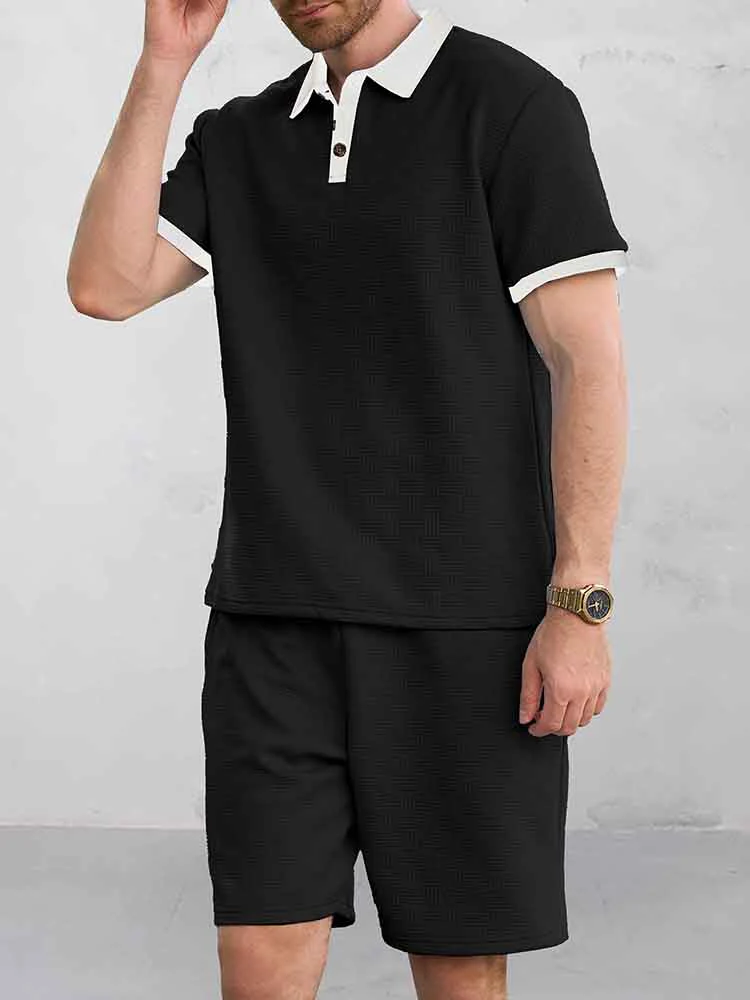Versatile Style Jacquard Polo Shirt Set - Image 2