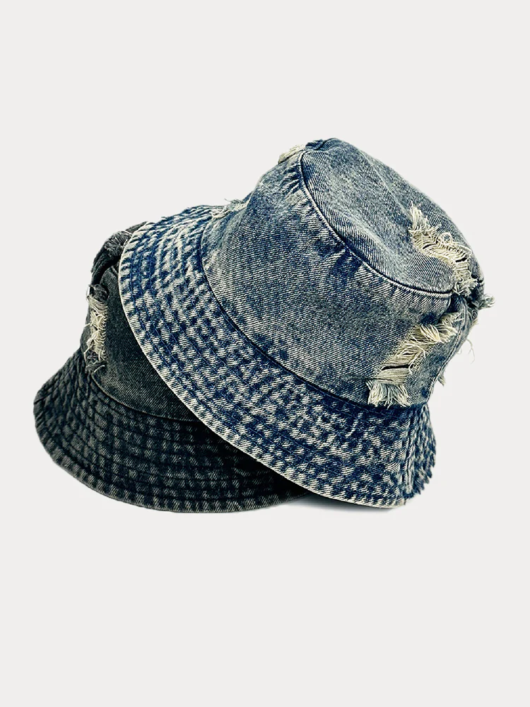 Vintage Distressed Cotton Denim Bucket Hats - Image 8