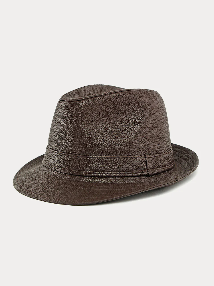 Vintage PU Leather Fedora Hat - Image 2