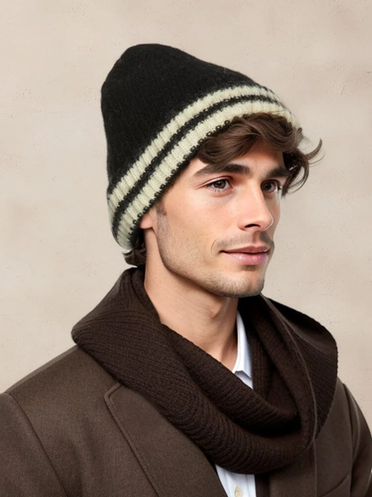 Warm Aesthetic Striped Knit Beanie - Image 4